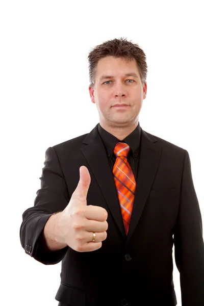 Empresário está satisfeito com polegares para cima — Fotografia de Stock