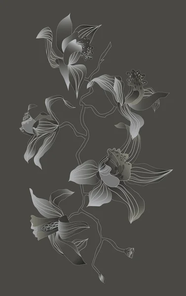 Rama orquídea sobre fondo gris — Vector de stock