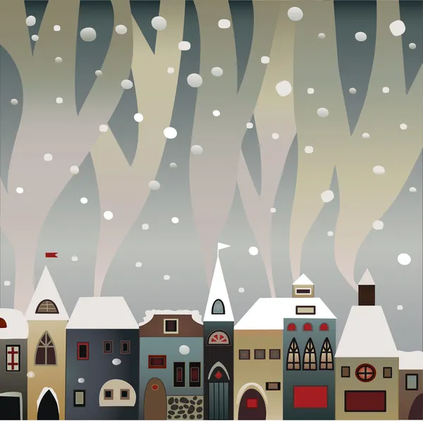 Smoking snow-covered houses — Stock Vector