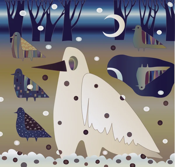 Λευκό Κοράκι Στο Χειμερινό Δάσος — Διανυσματικό Αρχείο