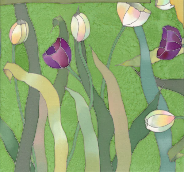 Imagen Obra Arte Con Tulipanes Sobre Fondo Verde — Foto de Stock
