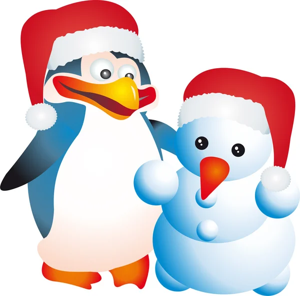 Pinguin und Schneemannvektor — Stockvektor