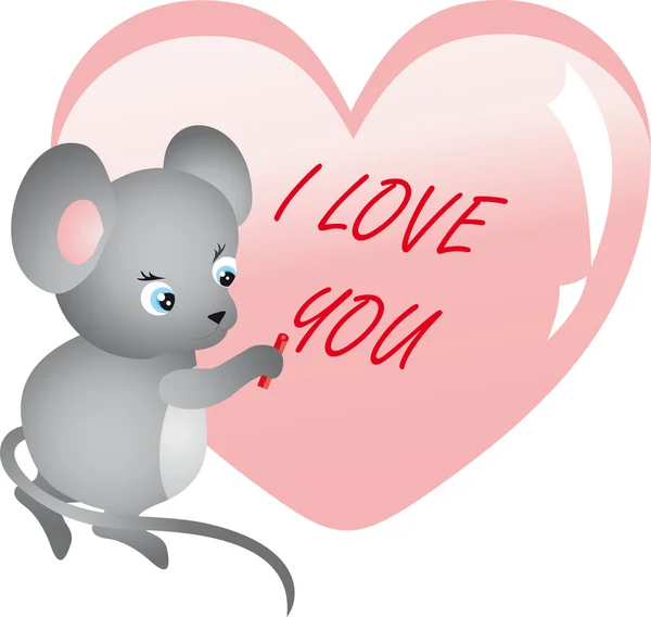 Ποντίκι εγγράφως στην καρδιά. διάνυσμα — Διανυσματικό Αρχείο