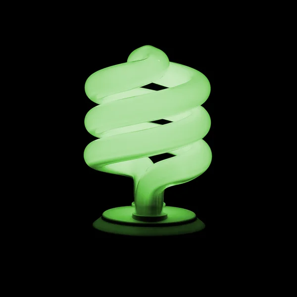 Kompaktní Fluorescenční Žárovky Cfl Černém Pozadí Zelena — Stock fotografie