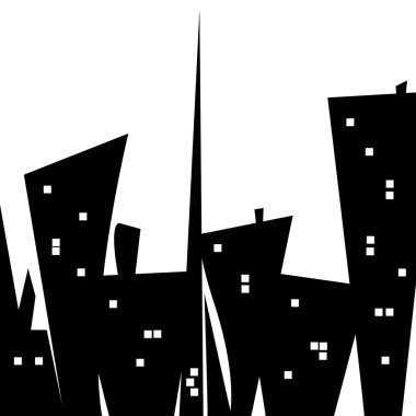 A silly stylized city scape illustration with funky looking buildings. clipart