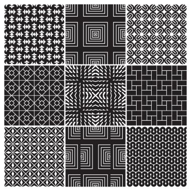 9 seamless monochrome patterns (vector) clipart