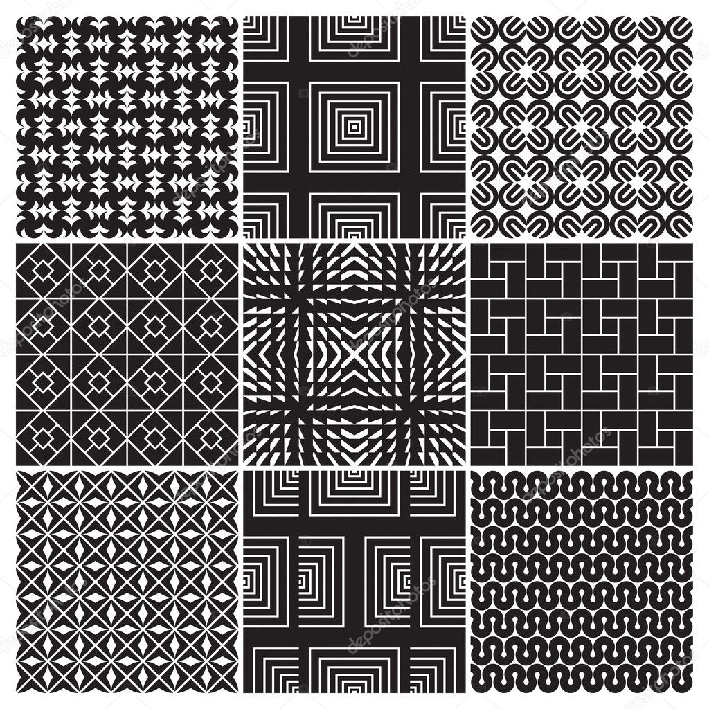 9 seamless monochrome patterns (vector)
