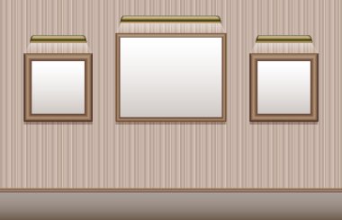 Wall with three blank empty artistic frames. Indoor scene. Vector clipart