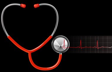 ECG and Stethoscope in black clipart