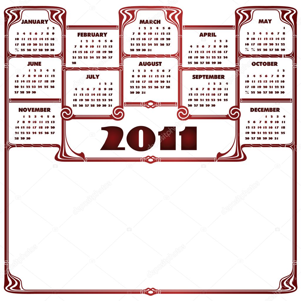 Calendar for Year 2011, week starts on Monday