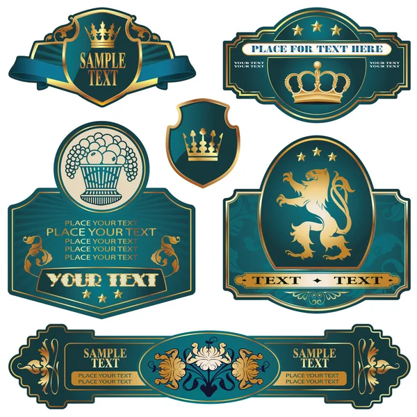 Gold-framed labels on different topics — Stock Vector