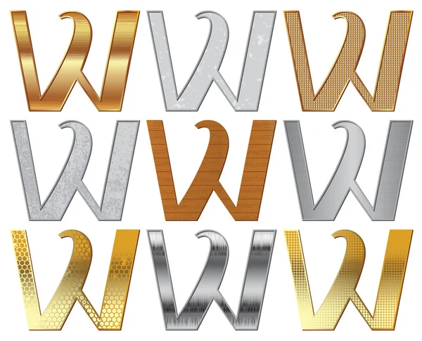 Ensemble Vectoriel Alphabet Stylisé Différents Matériaux Naturels Textures — Image vectorielle