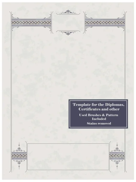 Vintage çerçeve, sertifika veya diploma şablonu — Stok Vektör