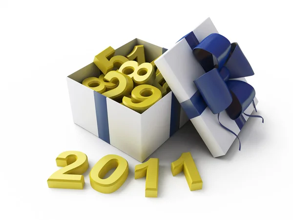 Білий подарунок і цифри 2011 — стокове фото