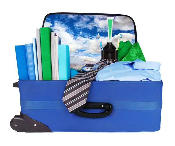 Mala de viagem azul para negócios embalada para viagem — Fotografia de Stock