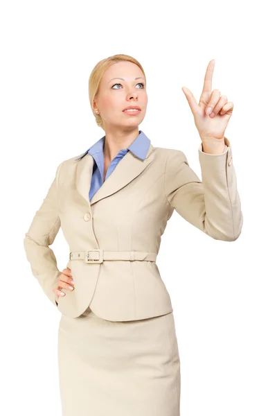 Business woman touching screen with finger — Stock Photo, Image