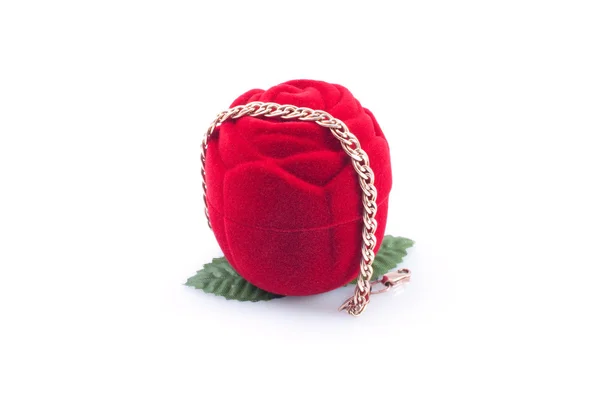 Золотий браслет і червоний подарунок — стокове фото