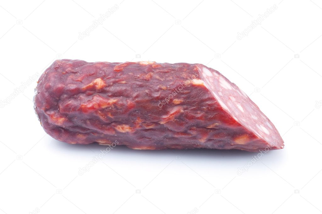 Smoked sausage on a white background