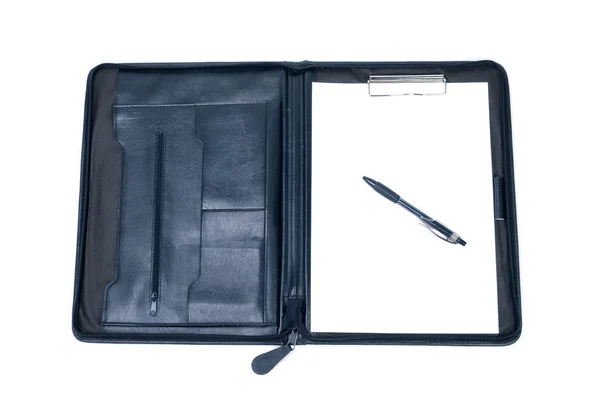 Zwarte Businesscase Pen Geïsoleerd Wit — Stockfoto