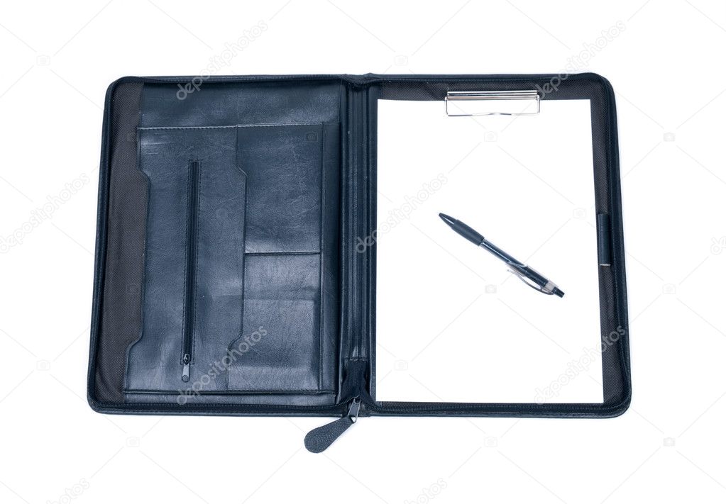 Black Business Case and pen isolated on white