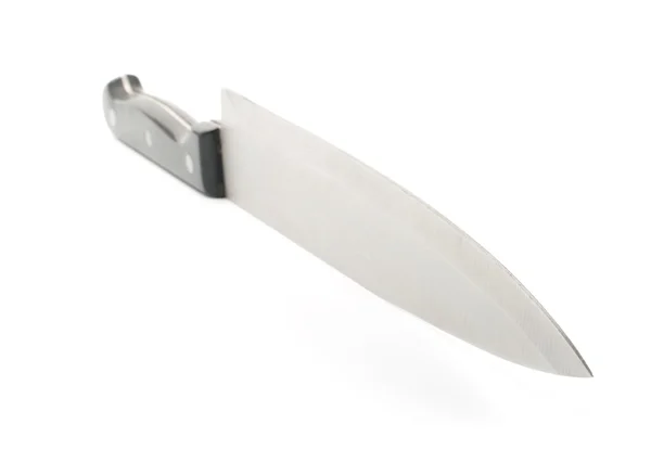 Grand Couteau Avec Manche Noir Sur Fond Blanc — Photo