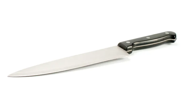 Velký Nůž Černou Rukojetí Bílém Pozadí — Stock fotografie