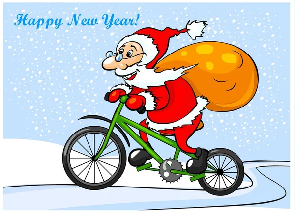 Santa Claus is riding on a bike. — Stock Photo, Image