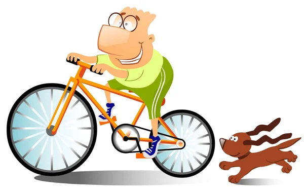 Funny man is riding on a bike. — Stock Photo, Image