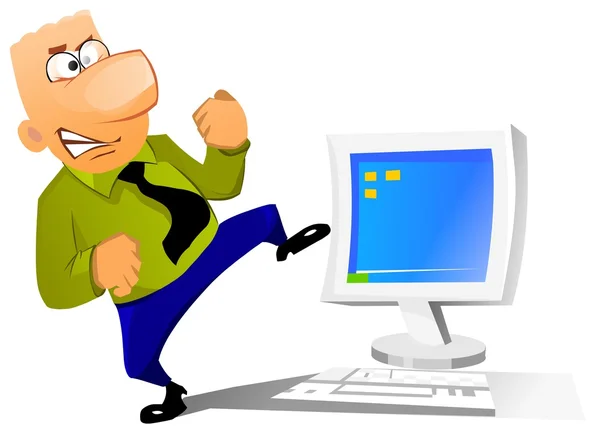 Бизнесмен пытается взломать свой компьютер — стоковое фото