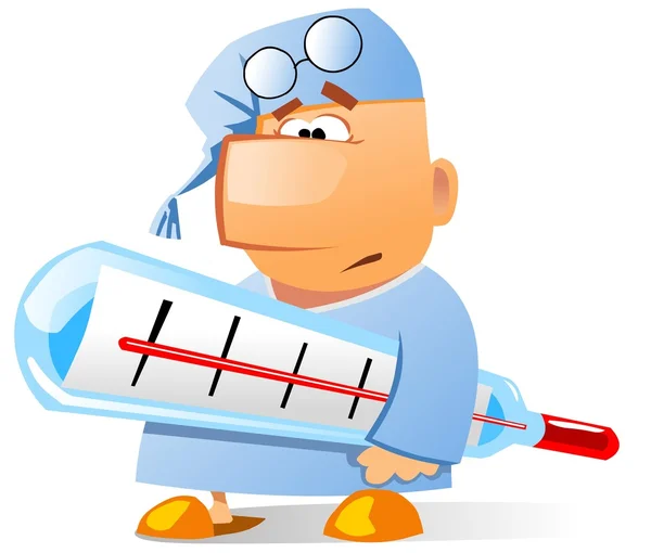Illustratie Van Zieke Patiënt Met Een Thermometer Geïsoleerd — Stockfoto