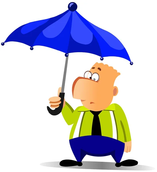 Karikatür Çizimi Şemsiyesi Altında Adamı Beyaz Izole — Stok fotoğraf
