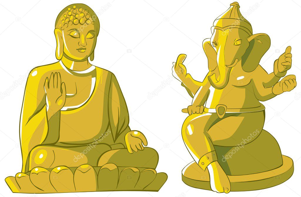 Cartoon illustration of Indian idols statue. Isolated on white.