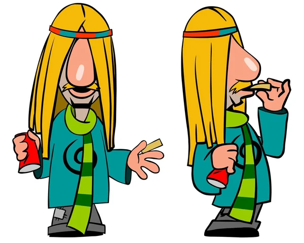 Cartoon Illustratie Grappige Hippie Met Kan Sigaret — Stockfoto
