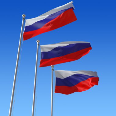 Bandera de Rusia contra el cielo azulMavi gökyüzü karşı Rusya bayrağı.