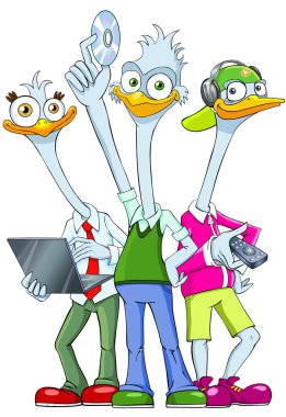 Three funny ostrich clipart