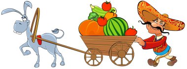 Mexican with a cart of vegetables. clipart