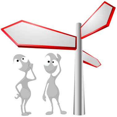 Two aliens thinking about right direction. clipart