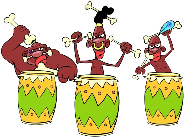 Afrikaanse savage kloppen de drums. — Stockfoto