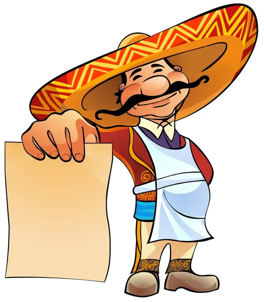 Mexican cook with menu. — Stock Photo, Image