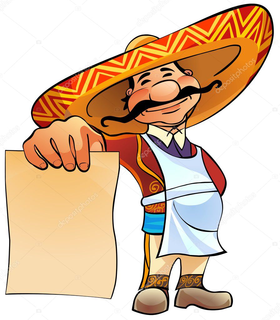 Mexican cook with menu.