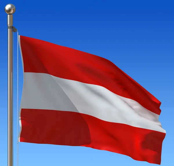 Flagge Österreichs vor blauem Himmel. 3D-Illustration. — Stockfoto