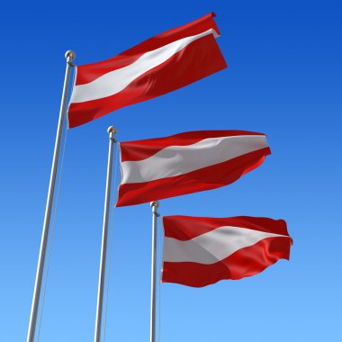 Three flags of Austria against blue sky. 3d illustration. clipart