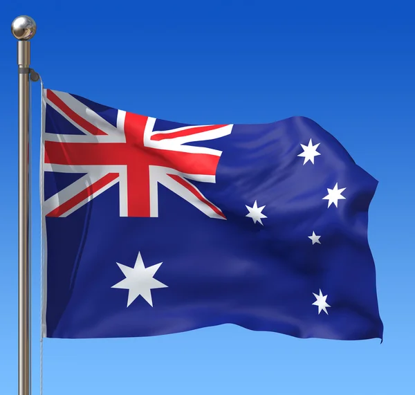 Flagge Australiens vor blauem Himmel. 3D-Illustration. — Stockfoto