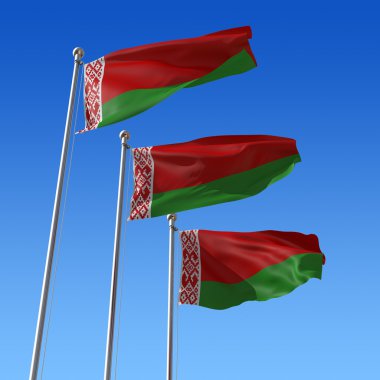 Three flags of Belarus against blue sky. 3d illustration. clipart