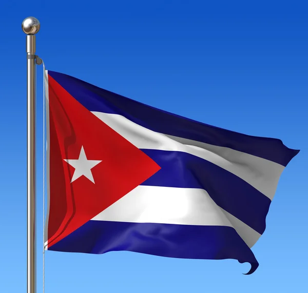 Kuba zászlaja kék ég ellen. 3D-s illusztráció. — Stock Fotó