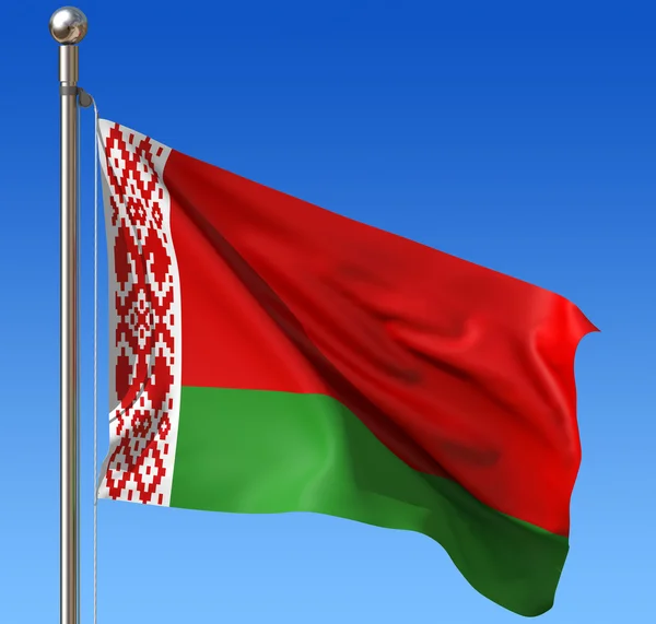 Flagga Vitryssland mot blå himmel. 3D illustration. — Stockfoto