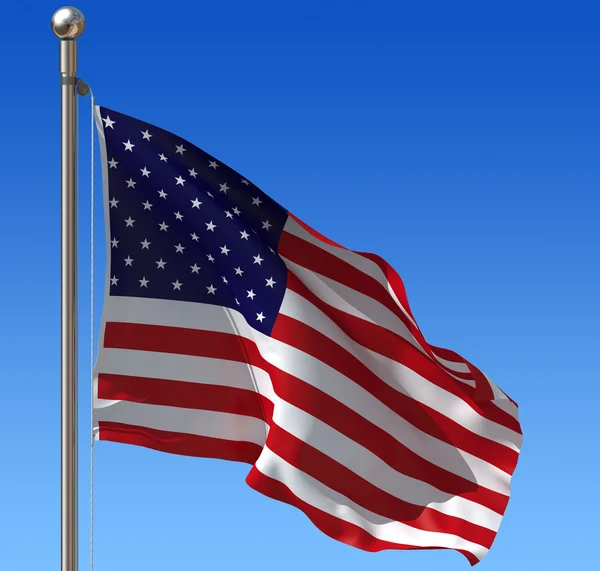 蓝蓝的天空反对美国的旗子 — 图库照片