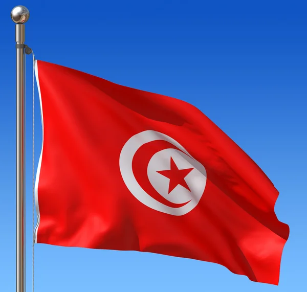 Vlag van Tunesië tegen blauwe hemel. — Stockfoto