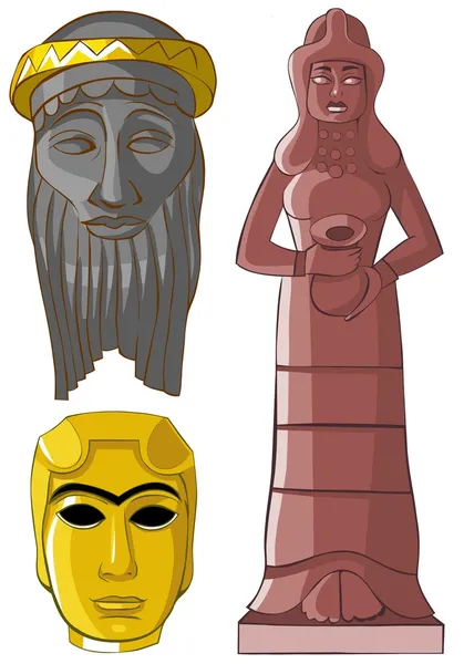 Αρχαία γλυπτά και μάσκα. — Φωτογραφία Αρχείου
