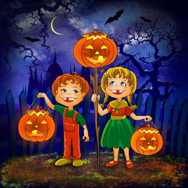 çocuklar pumpkins ile Cadılar Bayramı kutlamak.
